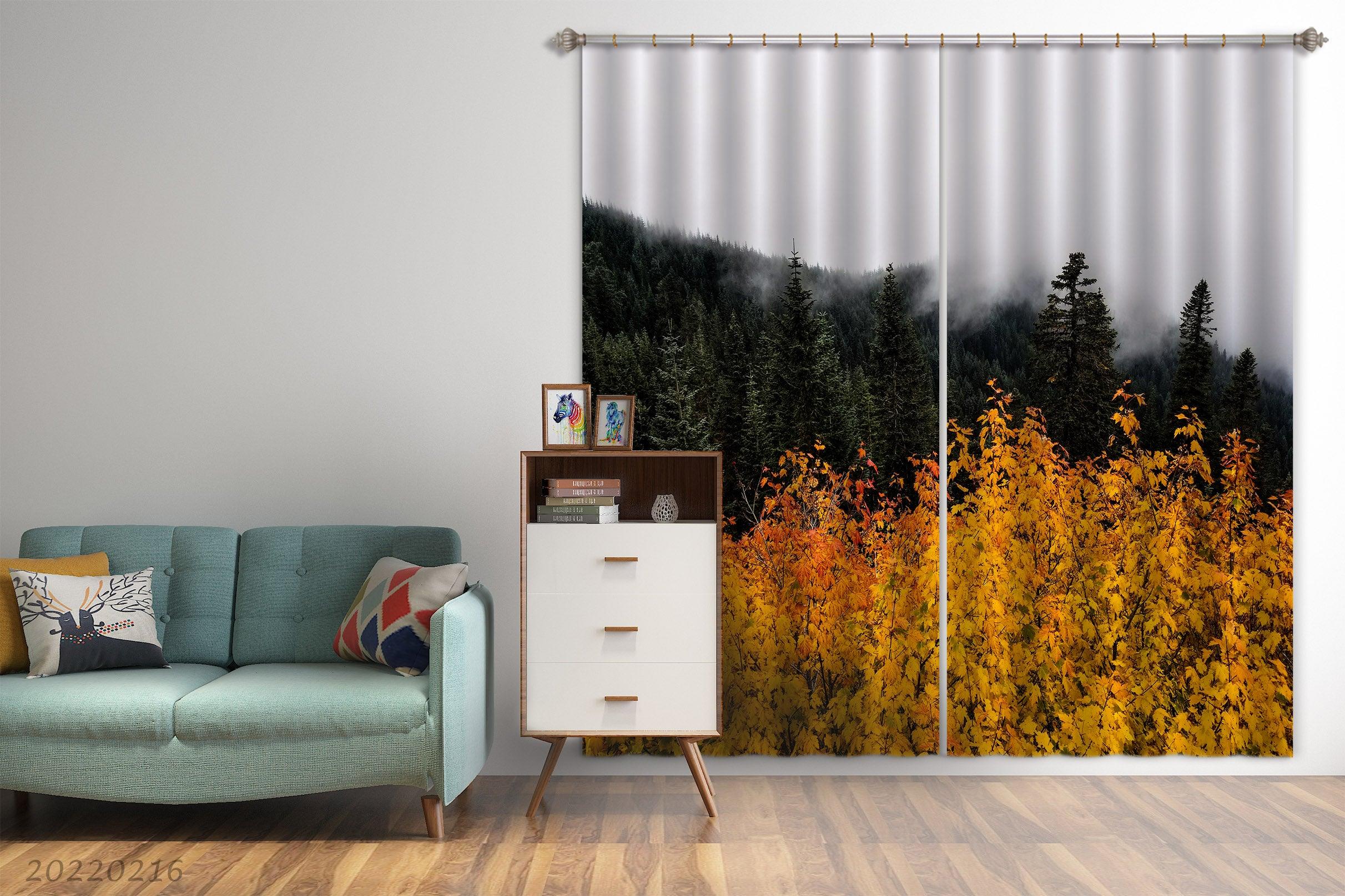 3D Woods Golden Leaf Mist Curtains and Drapes GD 2246- Jess Art Decoration