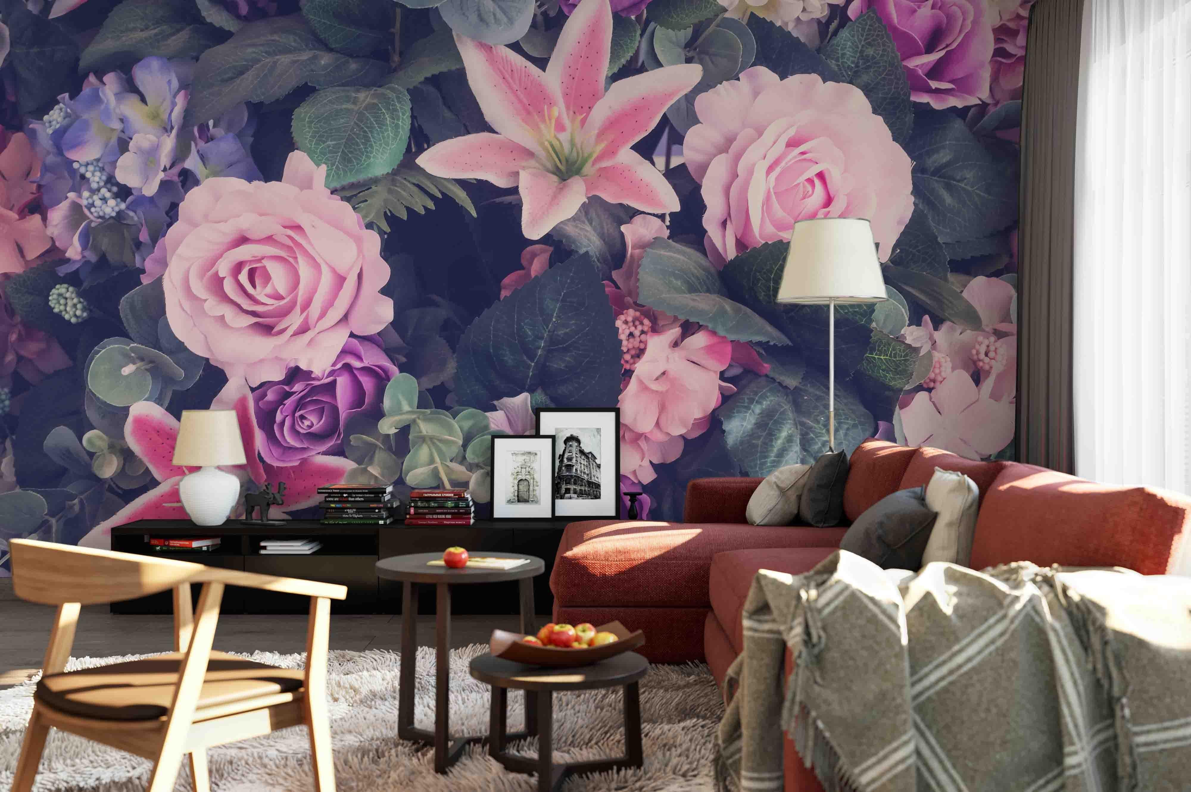 3D pink rose lily wall mural wallpaper 7- Jess Art Decoration