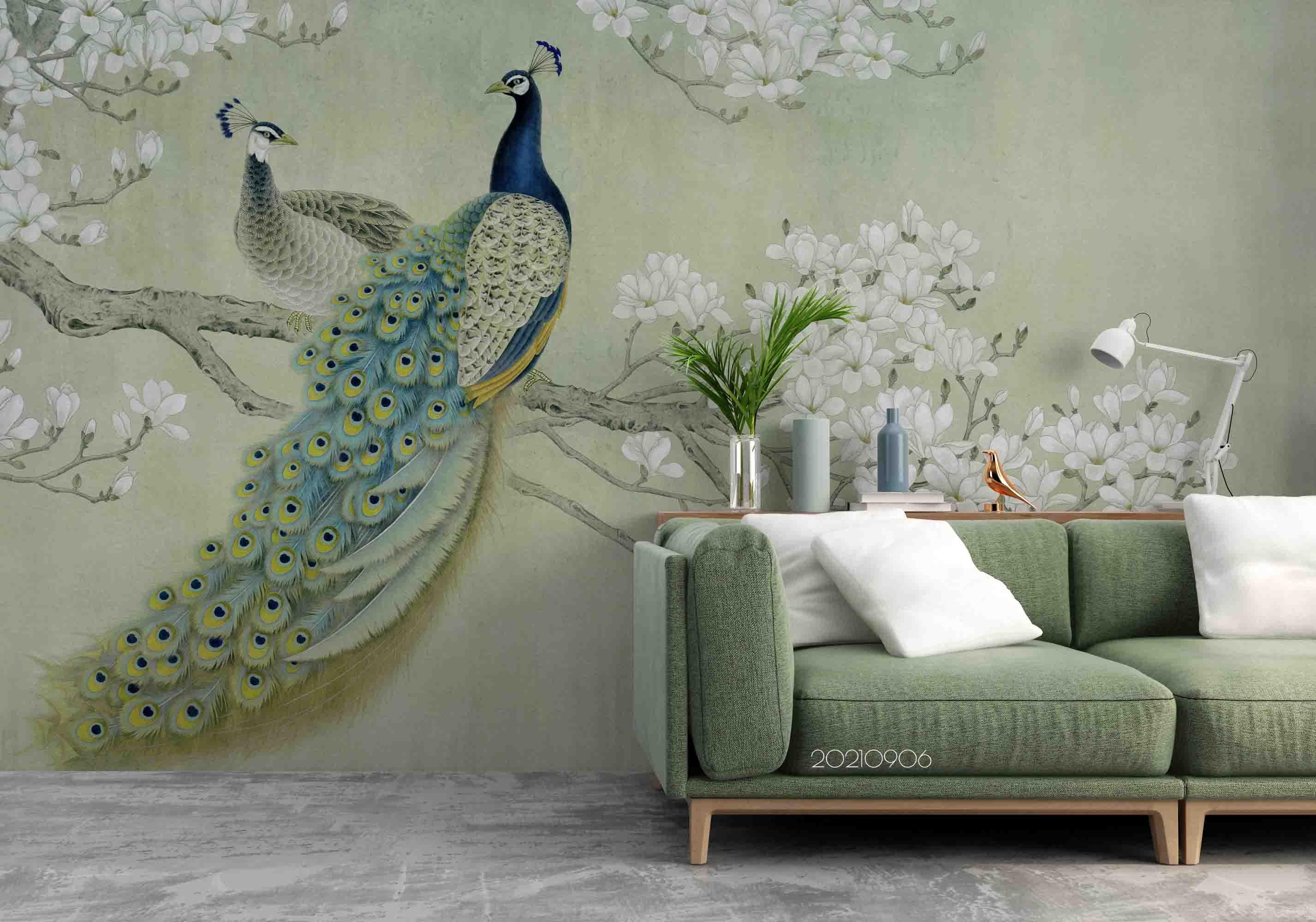 3D Animal Peacock Floral Wall Mural Wallpaper LQH 596- Jess Art Decoration