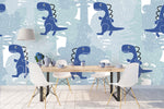 3D cartoon blue tyrannosaurus wall mural wallpaper 78- Jess Art Decoration