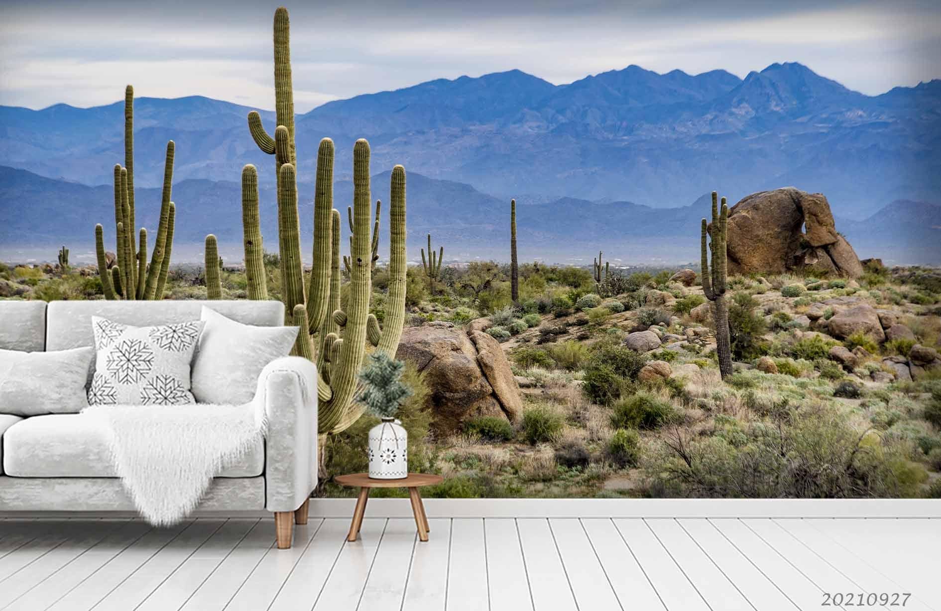 3D Mountain Cactus Landscape Wall Mural Wallpaper LQH 82- Jess Art Decoration