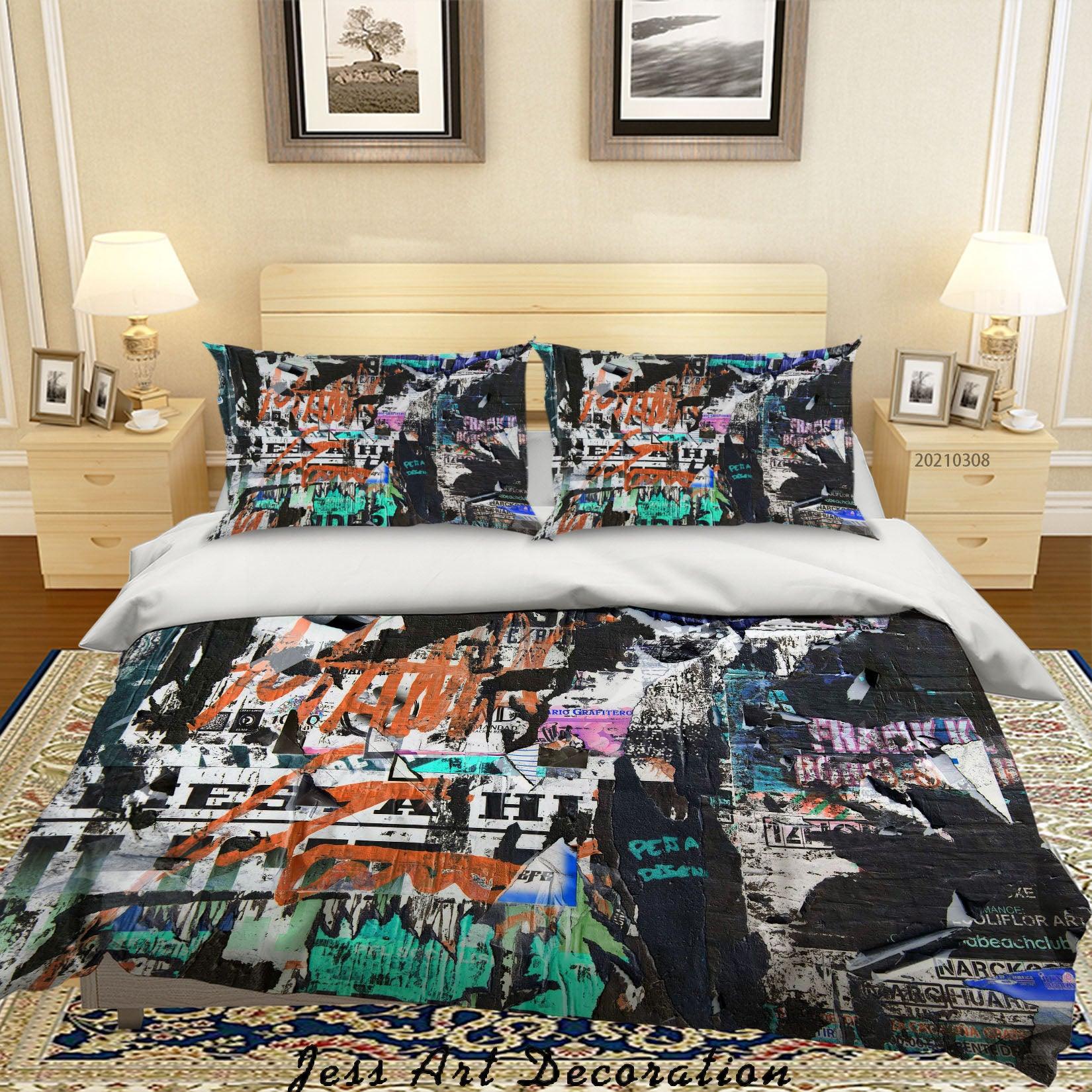 3D Abstract Black Graffiti Quilt Cover Set Bedding Set Duvet Cover Pillowcases 35- Jess Art Decoration