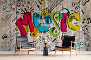 3D Colorful Graffiti Music Player Guitar Wall Mural Wallpaper LXL- Jess Art Decoration