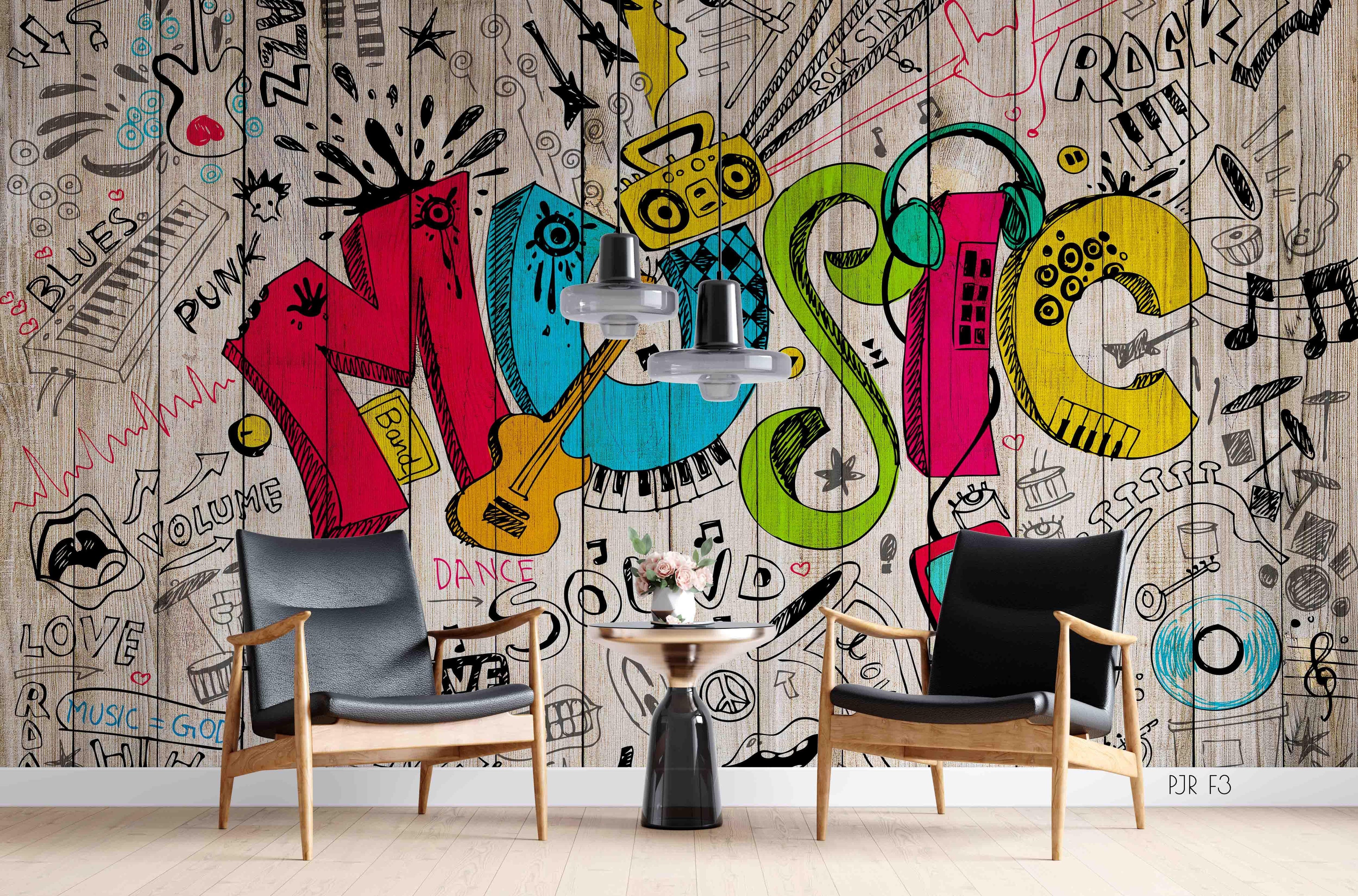 3D Colorful Graffiti Music Player Guitar Wall Mural Wallpaper LXL- Jess Art Decoration