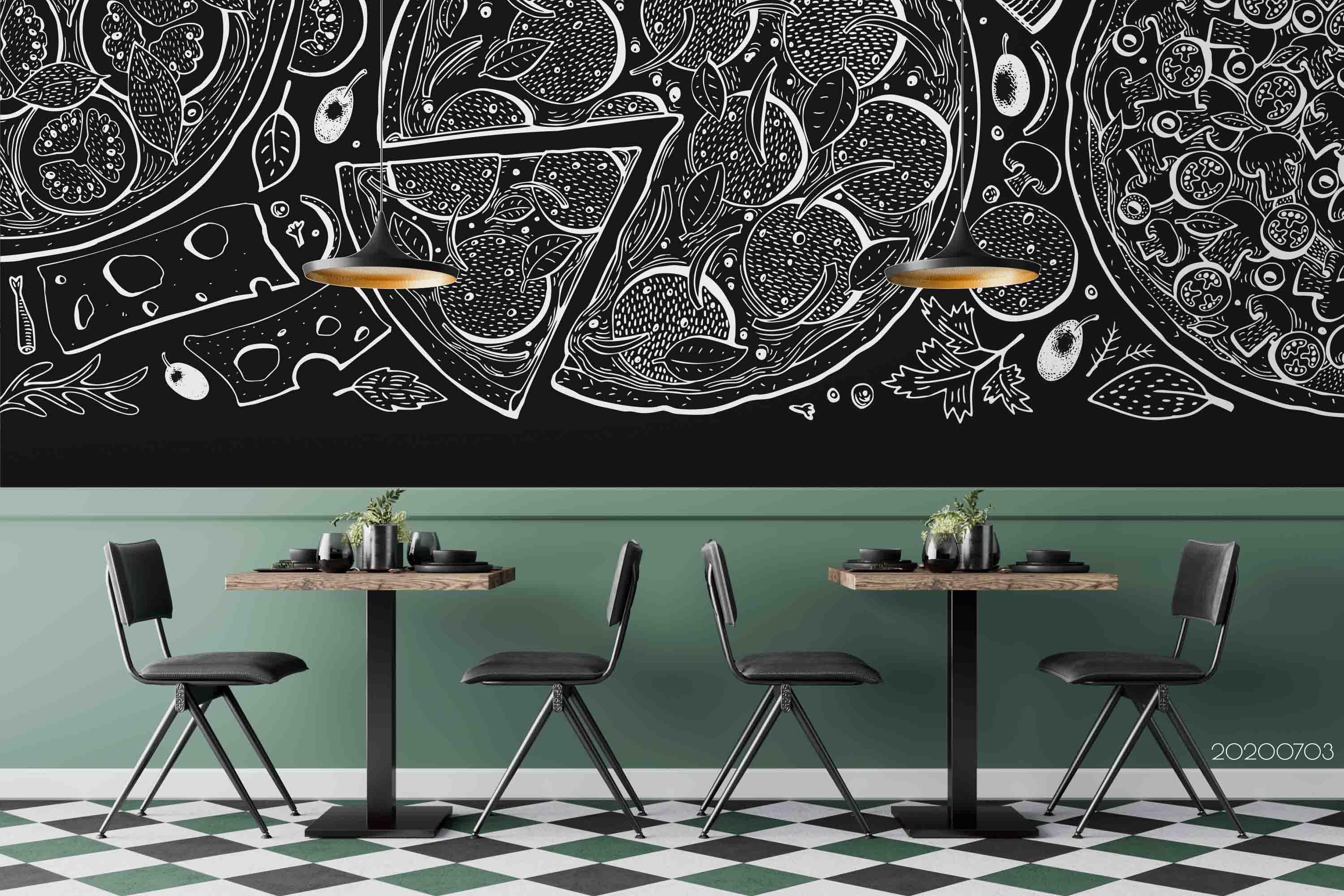 3D Black Pizza Wall Mural Wallpaper SF53- Jess Art Decoration