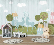 3D Board Elk House Trees Wall Mural Wallpaper 1649- Jess Art Decoration