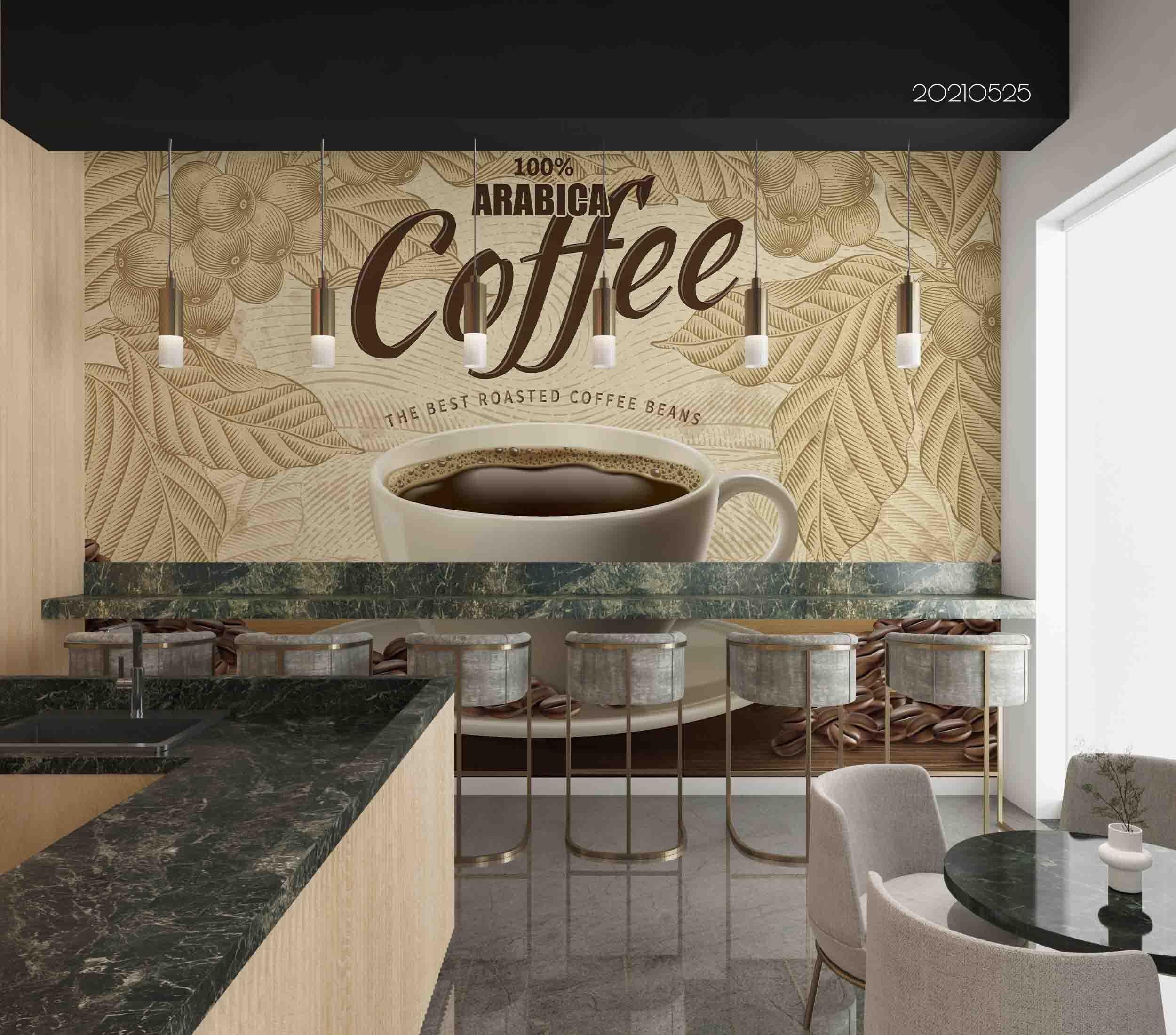 3D White Cup Letters Coffee Tropical Palm Mural Wallpaper SWW9- Jess Art Decoration