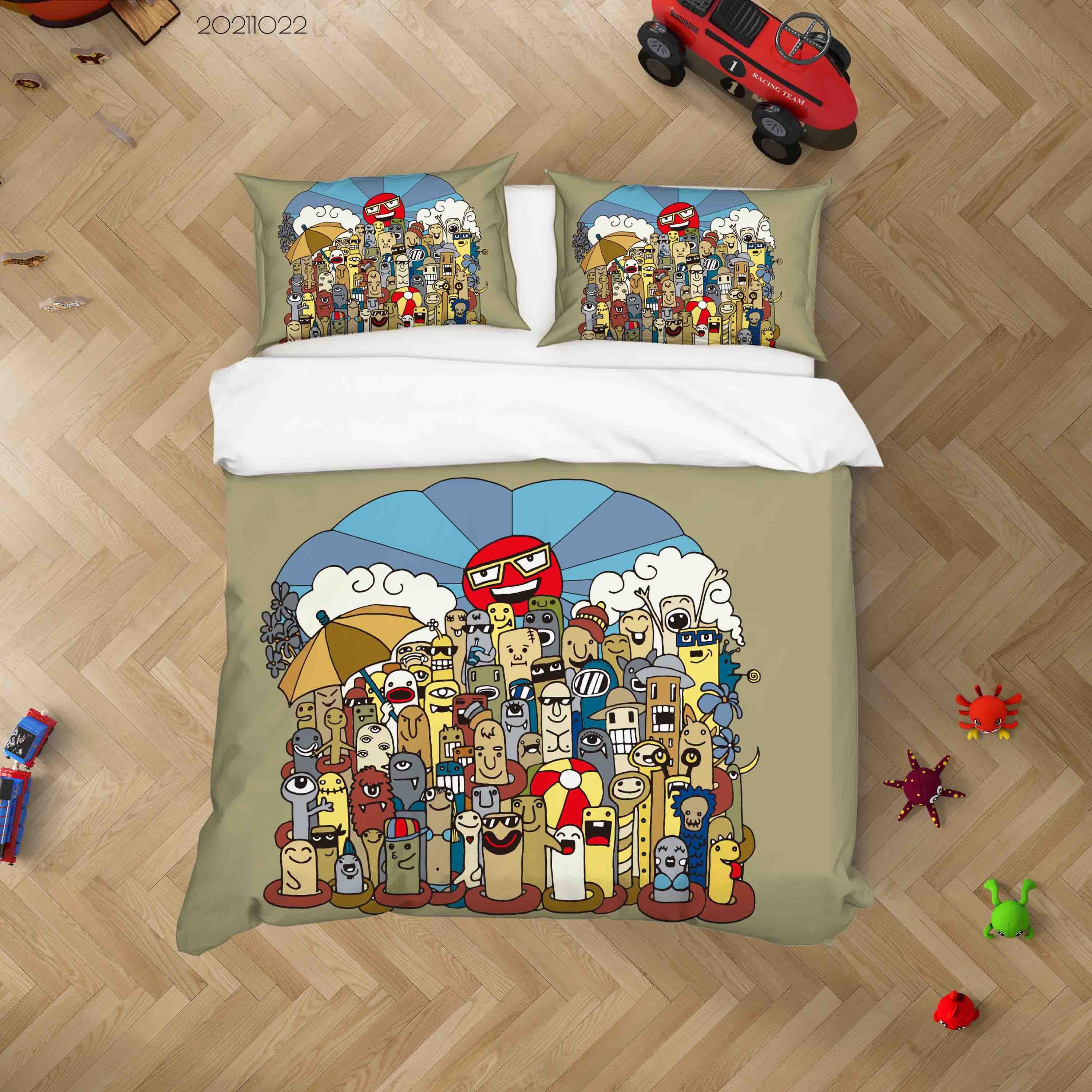 3D Abstract Color Monster Graffiti Quilt Cover Set Bedding Set Duvet Cover Pillowcases 8- Jess Art Decoration