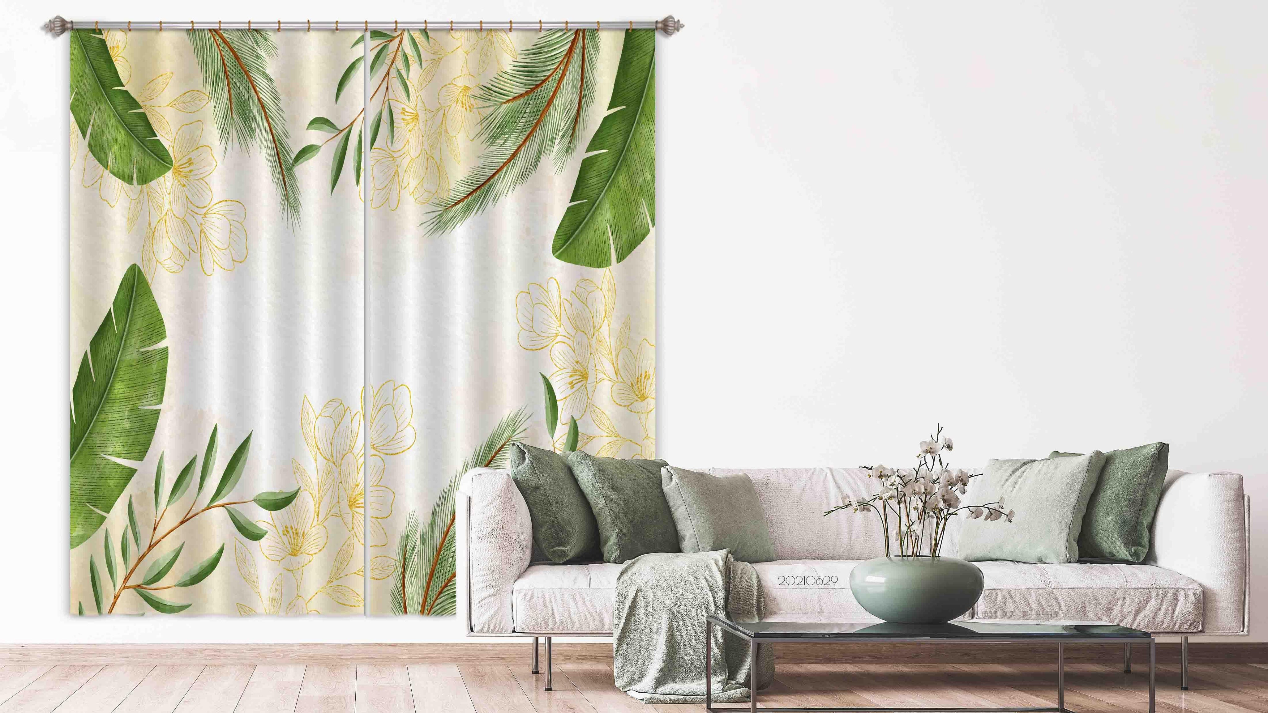 3D Watercolor Tropical Floral Plant Leaf Green Curtains and Drapes LLL 343- Jess Art Decoration