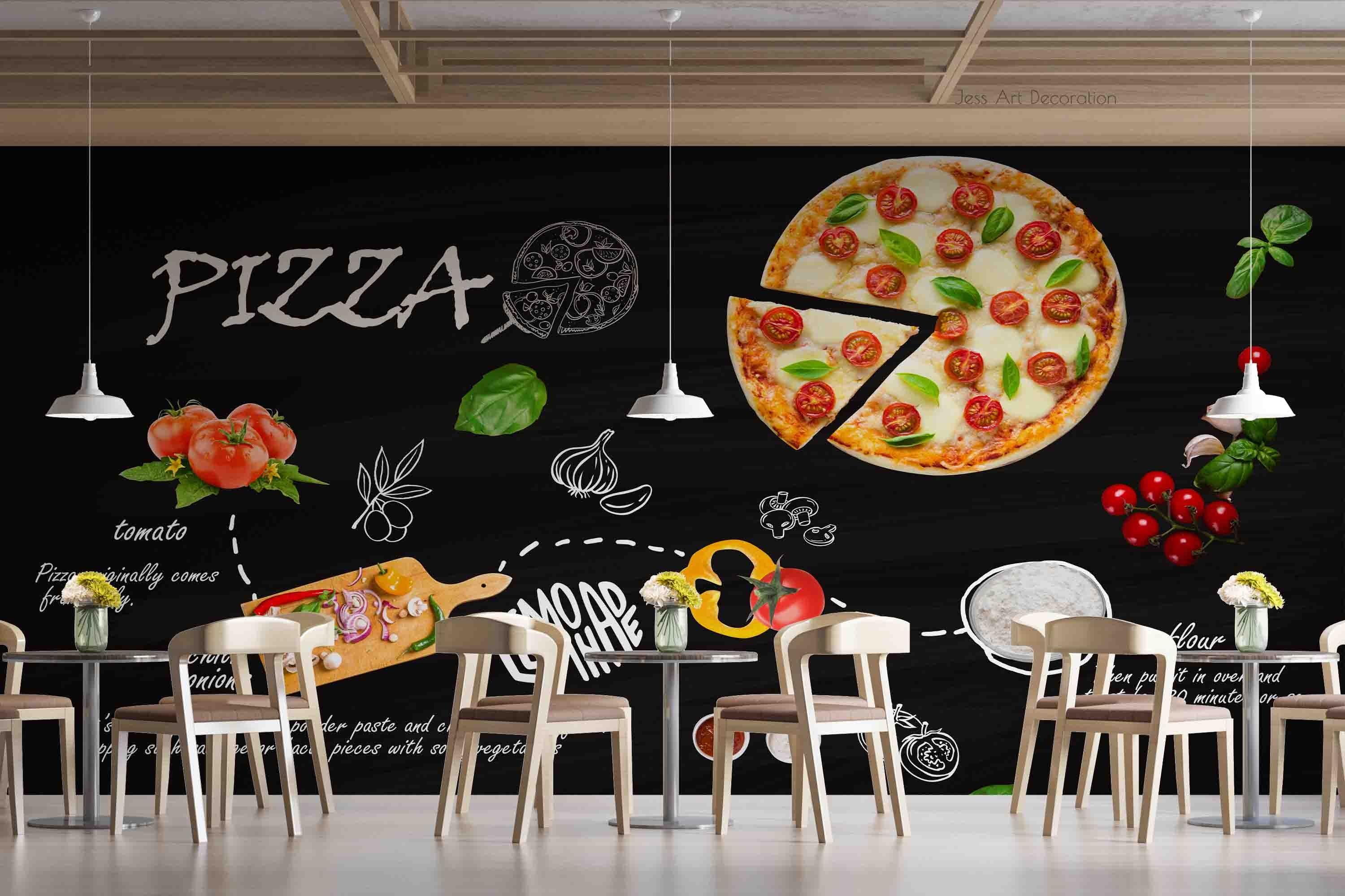 3D Blackboard Pizza Wall Mural Wallpaper sww 77- Jess Art Decoration