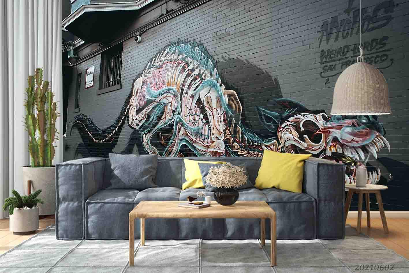3D  Abstract  Hand-painted Dinosaur Skeleton Wall Mural Wallpaper SWW1014- Jess Art Decoration