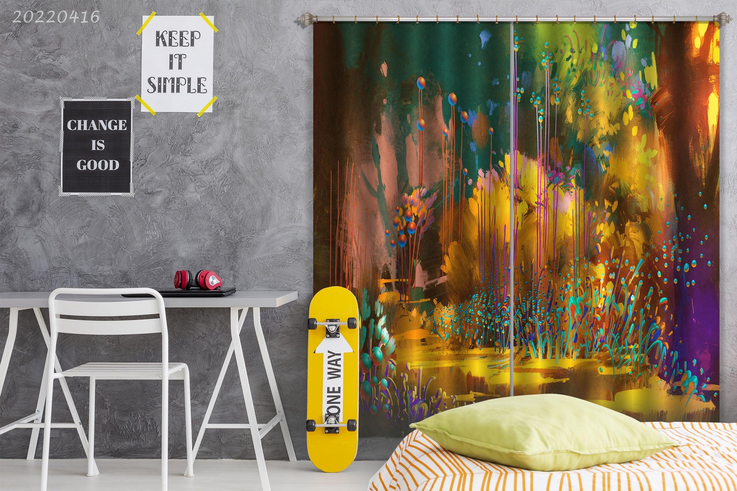 3D Fantasy Forest Colorful Botanical Floral Painting Curtains and Drapes GD 4685- Jess Art Decoration