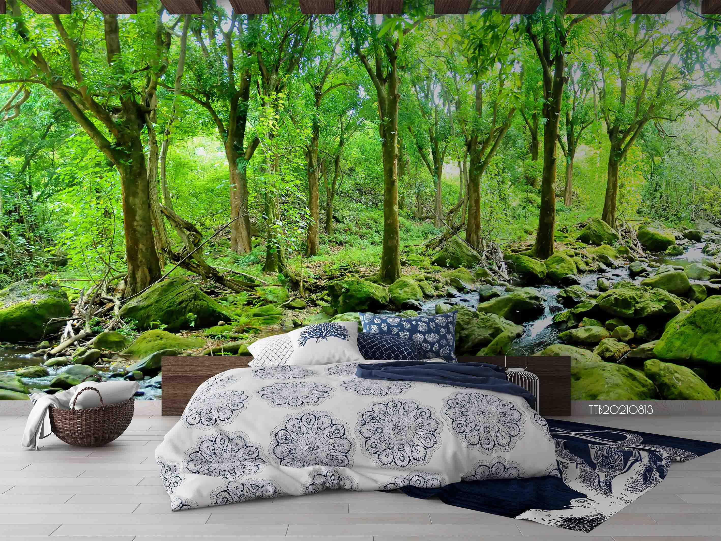 3D Summer Forest Stream Wall Mural Wallpaper SWW5144- Jess Art Decoration