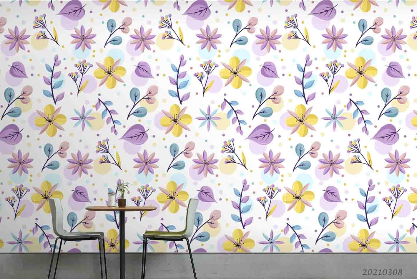 3D Watercolor Purple Floral Leaf Wall Mural Wallpaper LQH 40- Jess Art Decoration