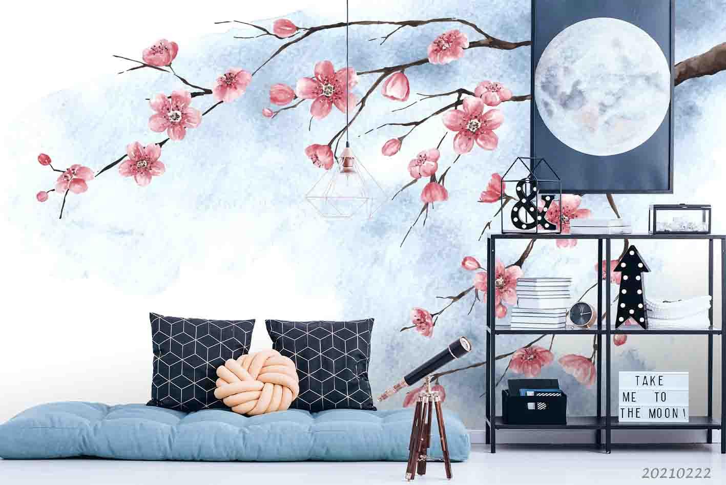 3D Hand Drawn Pink Peach Blossom Branch Wall Mural Wallpaper LQH 111- Jess Art Decoration