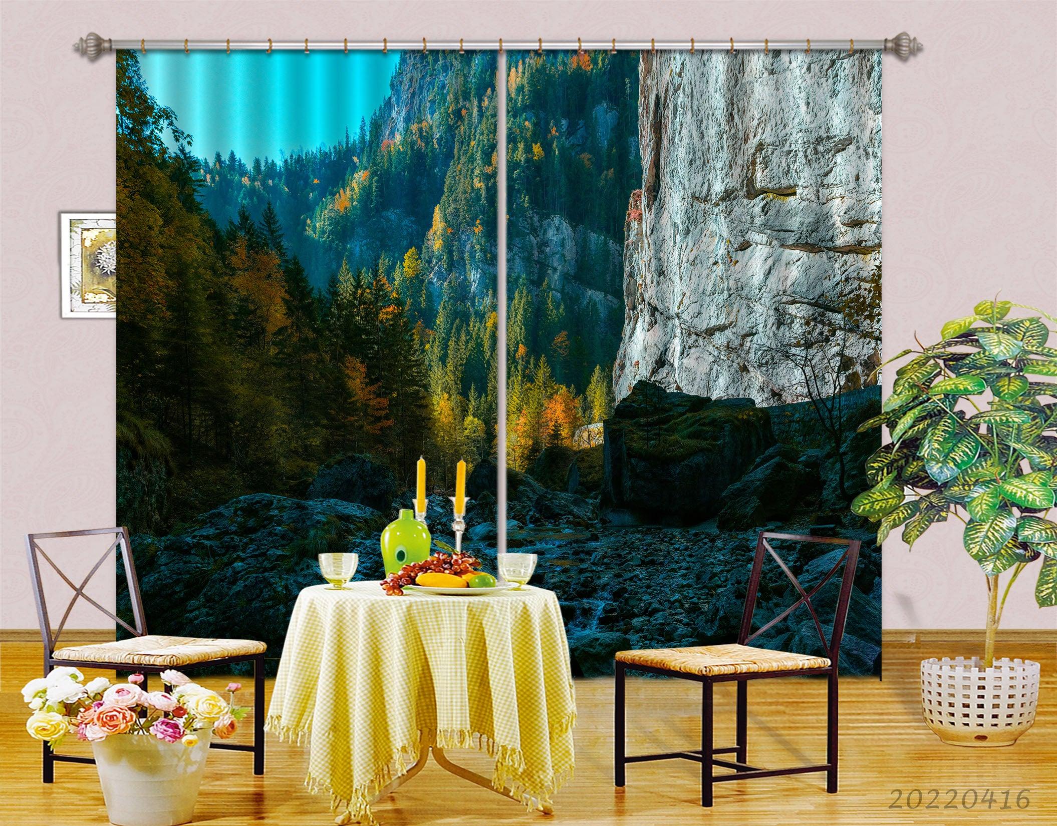 3D Landscape Mountain Rock Valley Plant Tree Curtains and Drapes GD 4335- Jess Art Decoration