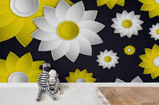 3D Embossed White Yellow Floral Wall Mural Wallpaper LXL- Jess Art Decoration
