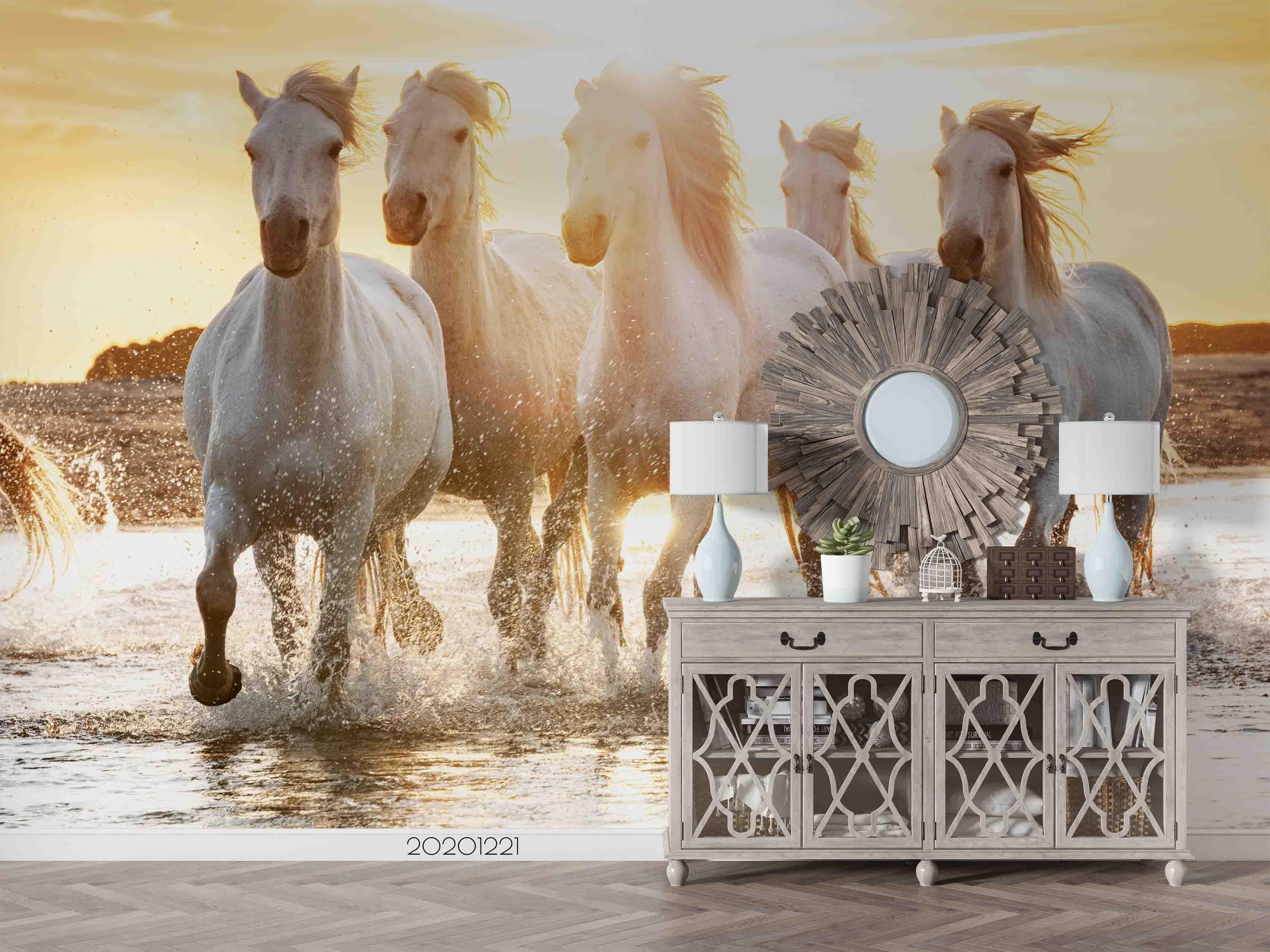 3D Sunset Beach Horse Running Wall Mural Wallpaper LQH 70- Jess Art Decoration