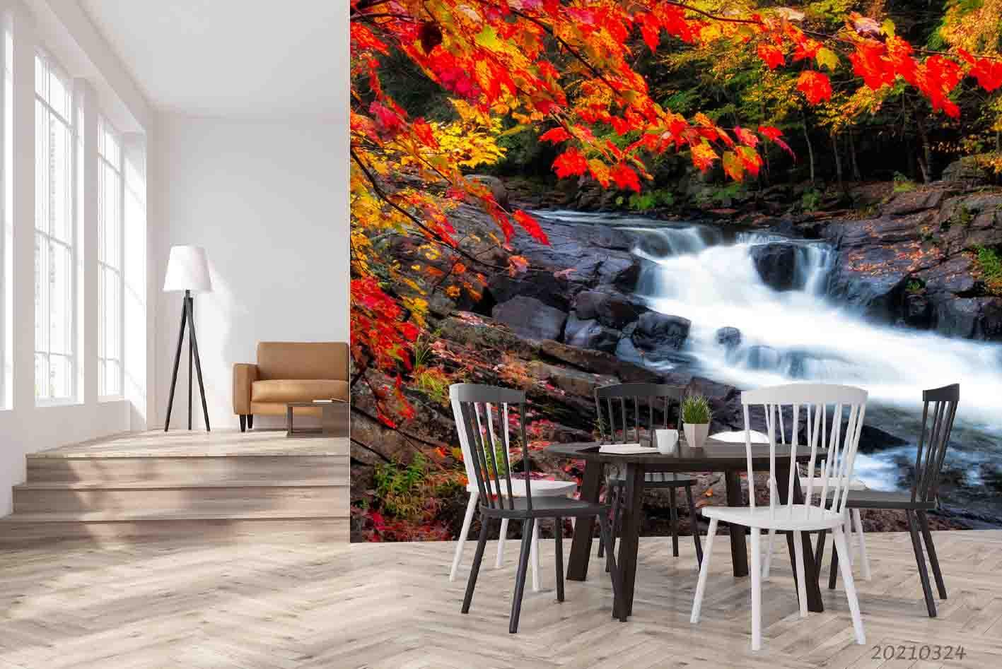 3D Forest Stream Maple Leaf Wall Mural Wallpaper LQH 15- Jess Art Decoration