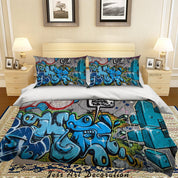 3D Abstract Blue Street Graffiti Quilt Cover Set Bedding Set Duvet Cover Pillowcases 187- Jess Art Decoration