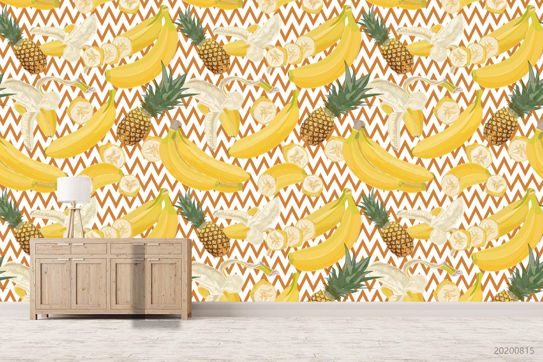 3D Cartoon Banana Pineapple Fruity Geometric Wall Mural Wallpaper LXL 1040- Jess Art Decoration