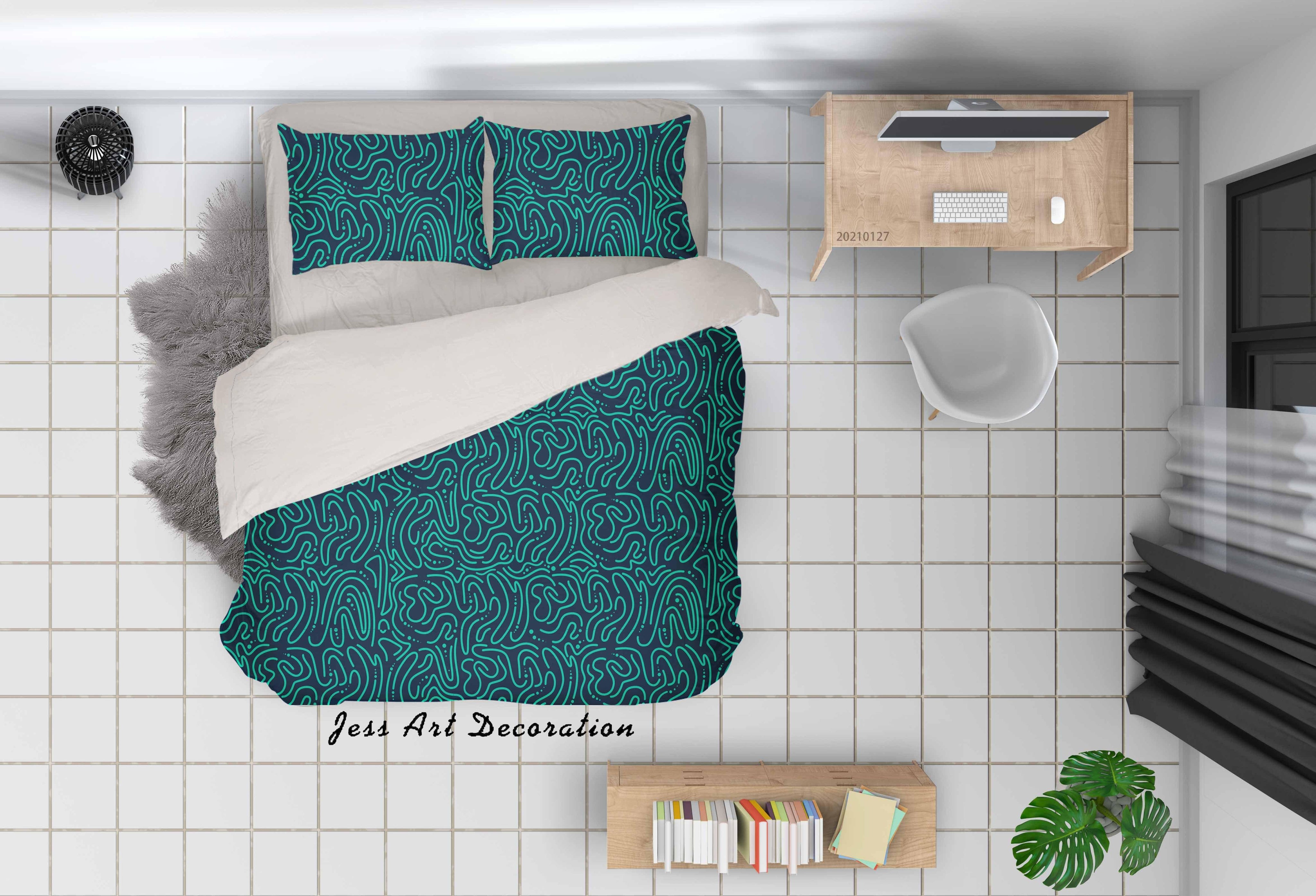 3D Abstract Green Geometry Line Quilt Cover Set Bedding Set Duvet Cover Pillowcases 179- Jess Art Decoration