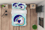 3D Blue Unicorn Quilt Cover Set Bedding Set Duvet Cover Pillowcases SF288- Jess Art Decoration