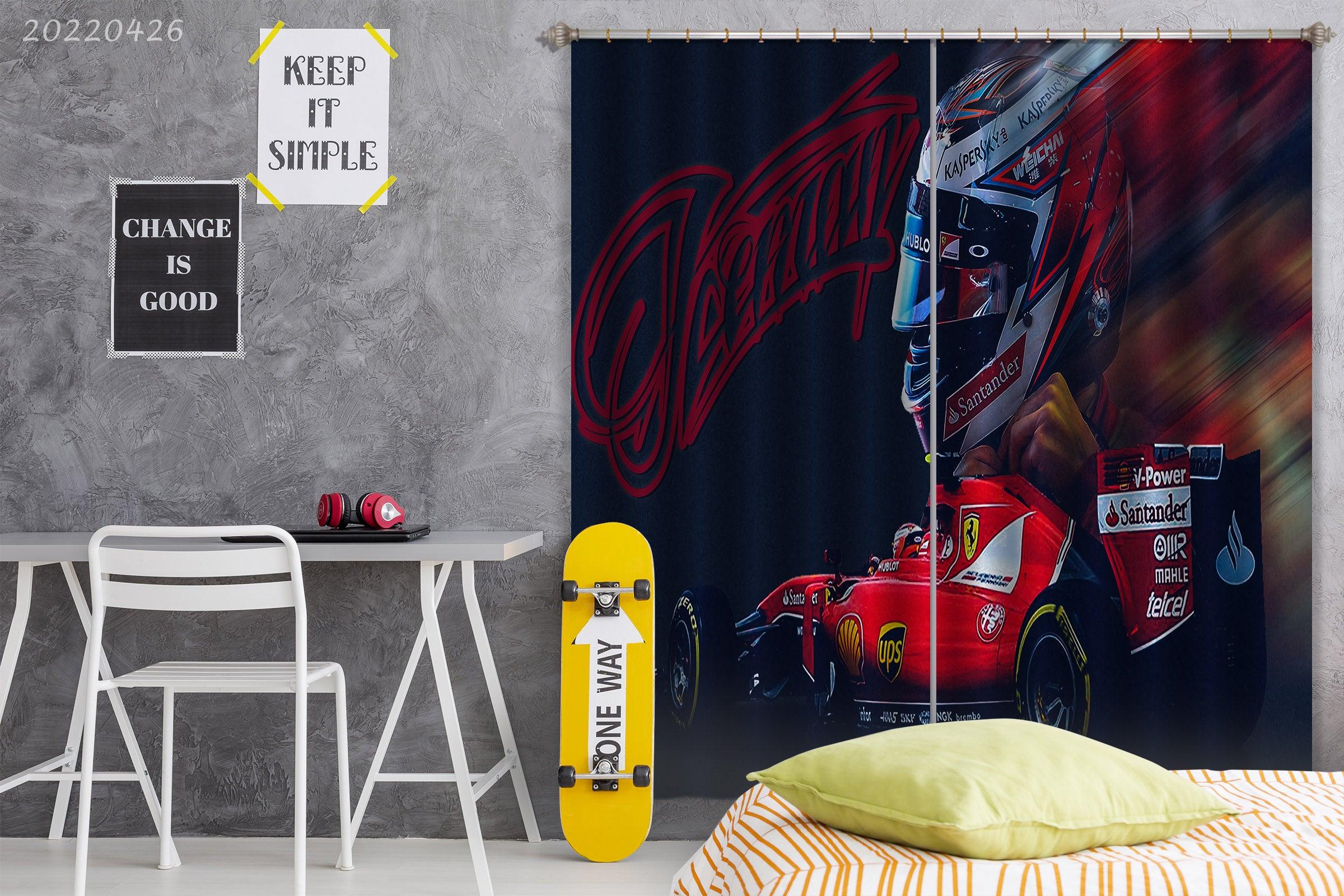3D Formula One Racing Helmet Ferrari Curtains and Drapes GD 4826- Jess Art Decoration