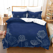 3D Hand Drawn Blue Lotus Floral Quilt Cover Set Bedding Set Duvet Cover Pillowcases 50- Jess Art Decoration