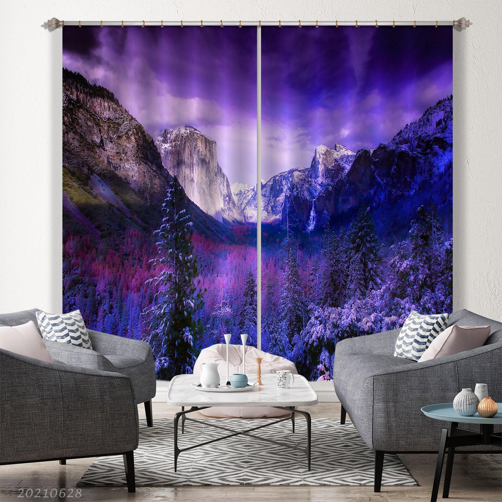 3D Landscape Snow Forest Mountain Curtains and Drapes LQH 197- Jess Art Decoration
