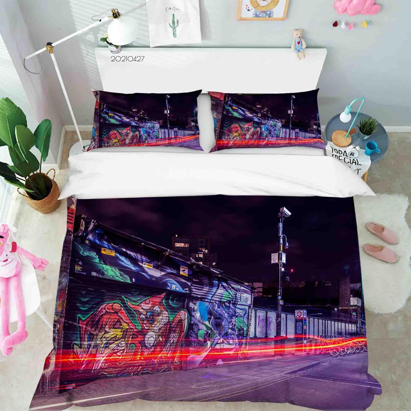 3D Abstract Colored Street Graffiti Quilt Cover Set Bedding Set Duvet Cover Pillowcases 81- Jess Art Decoration