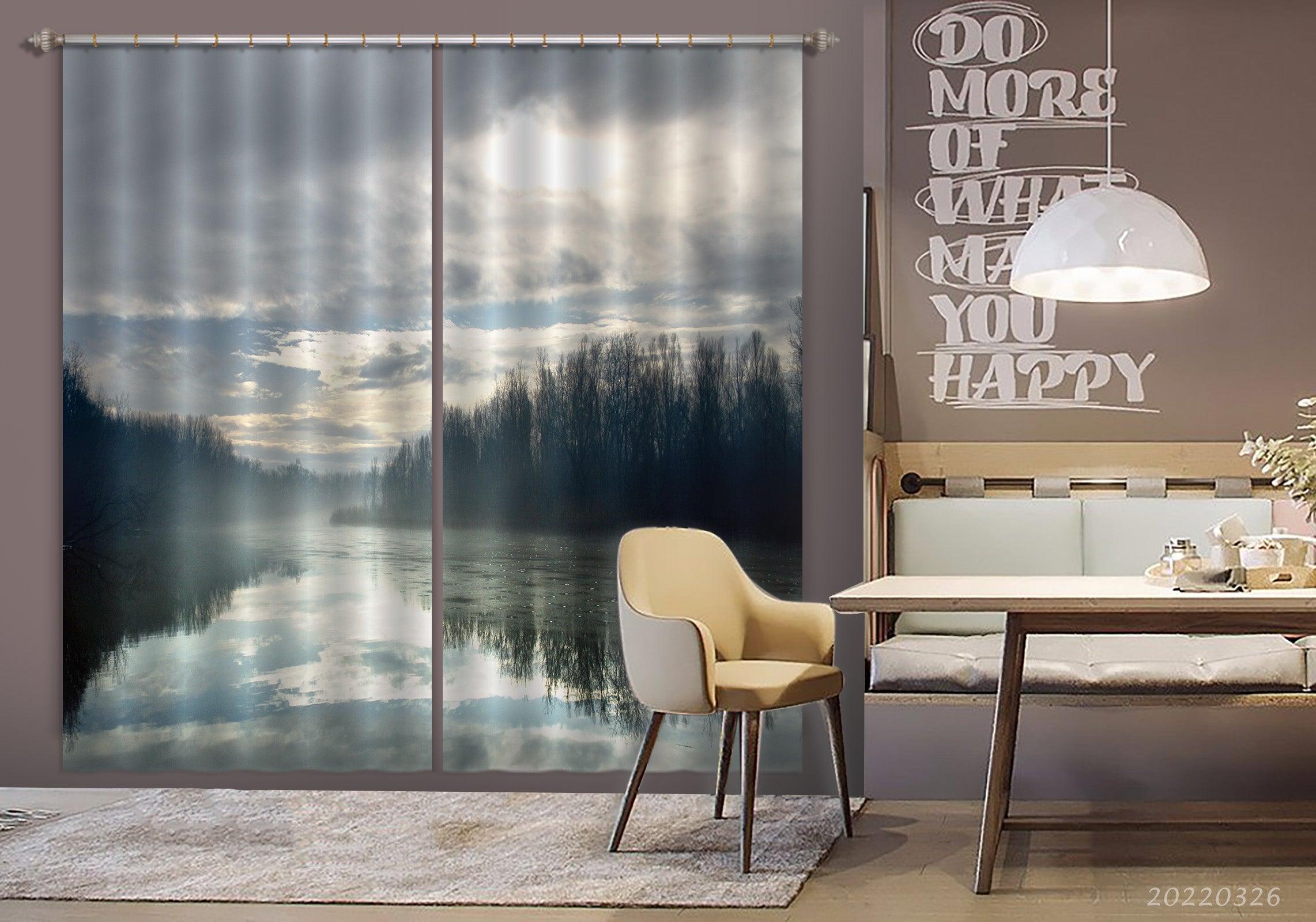 3D Landscape River Woods Fog Cloudy Curtains and Drapes GD 2974- Jess Art Decoration