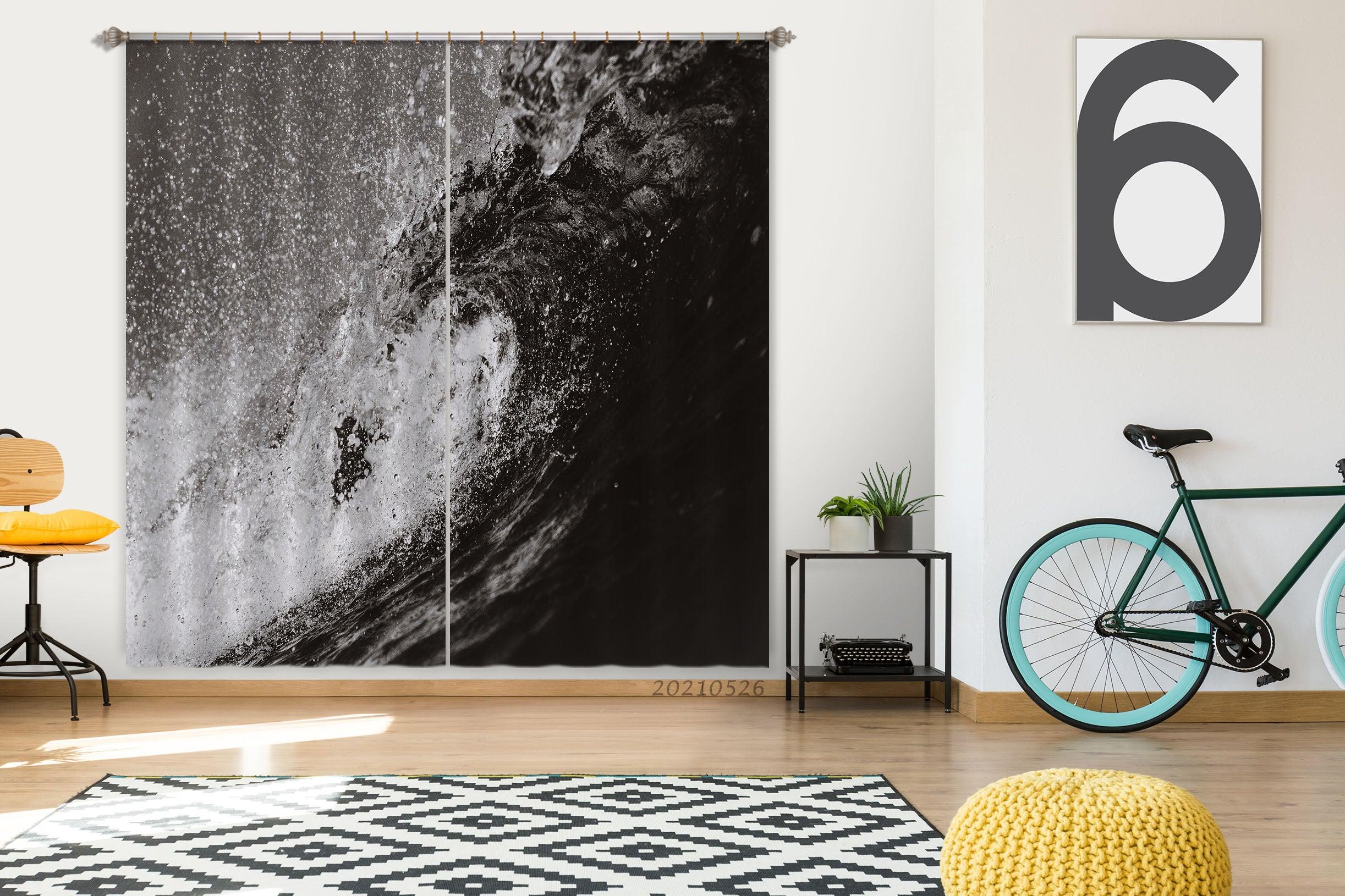 3D Abstract Black Wave Pattern Curtains and Drapes GD 373- Jess Art Decoration