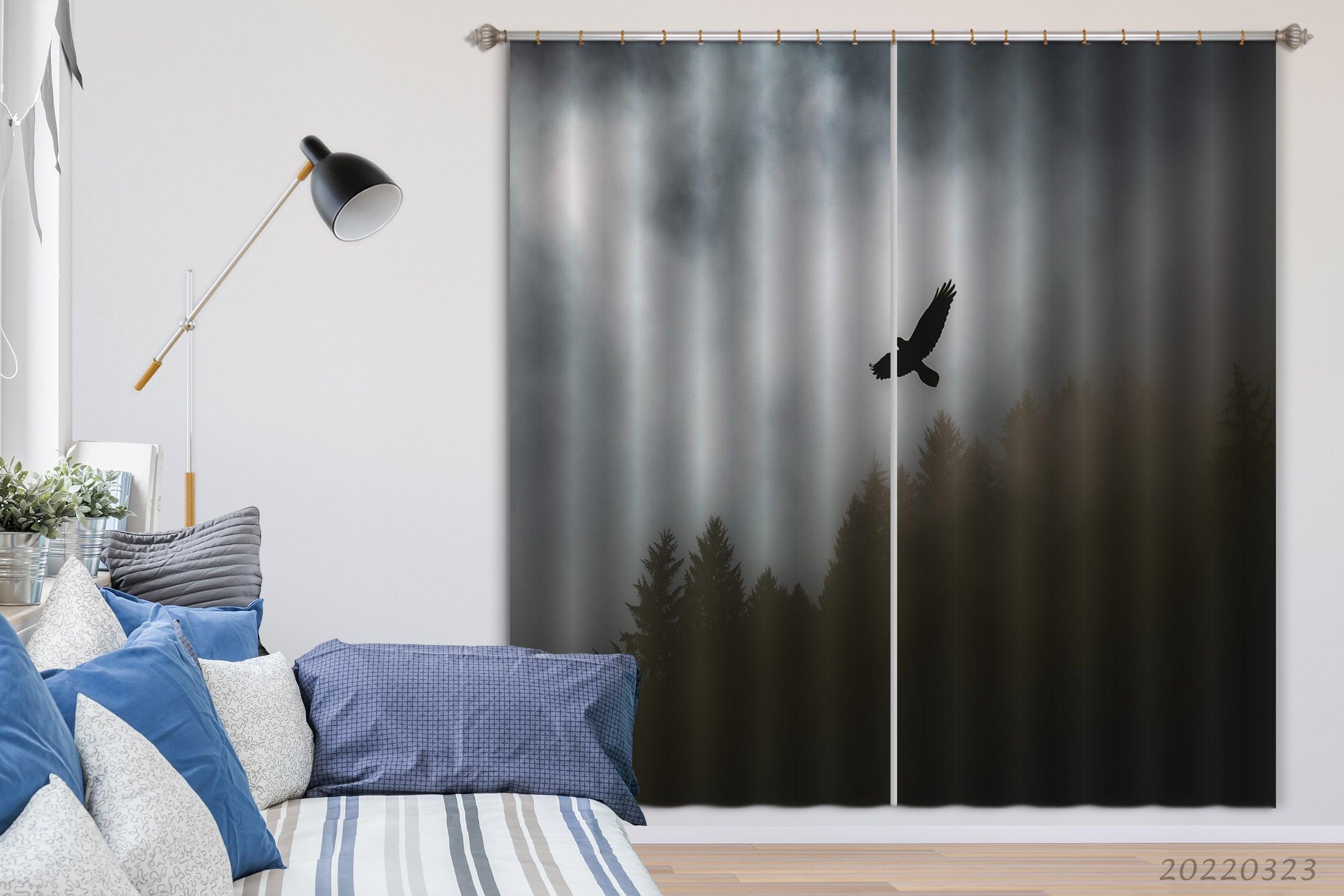 3D Woods Eagle Misty Cloudy Scenery Curtains and Drapes GD 2587- Jess Art Decoration