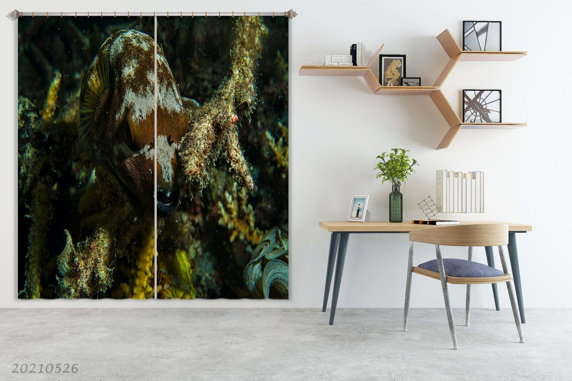 3D Undersea Fish Plant Reef Curtains and Drapes GD 242- Jess Art Decoration
