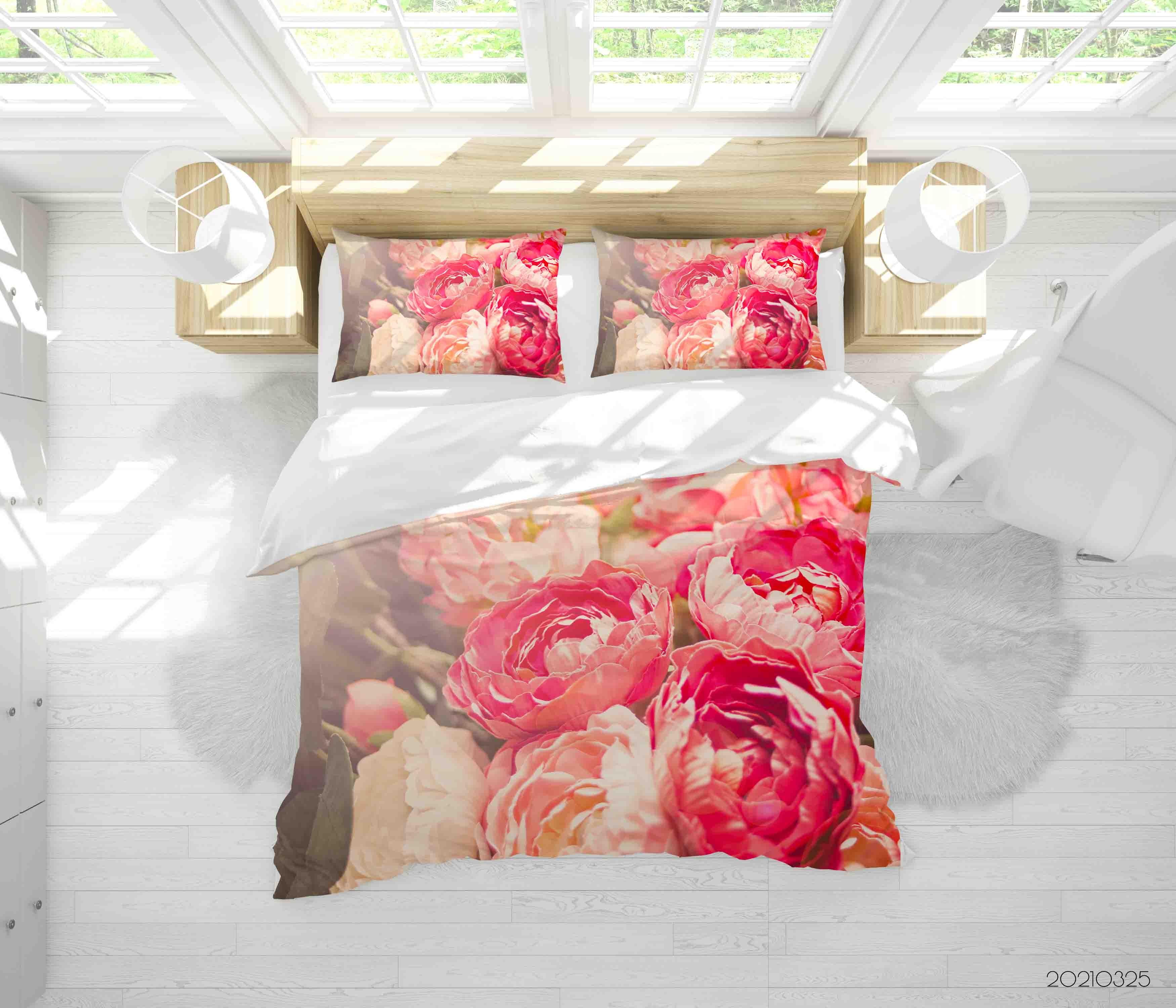 3D Pink Floral Quilt Cover Set Bedding Set Duvet Cover Pillowcases 225- Jess Art Decoration