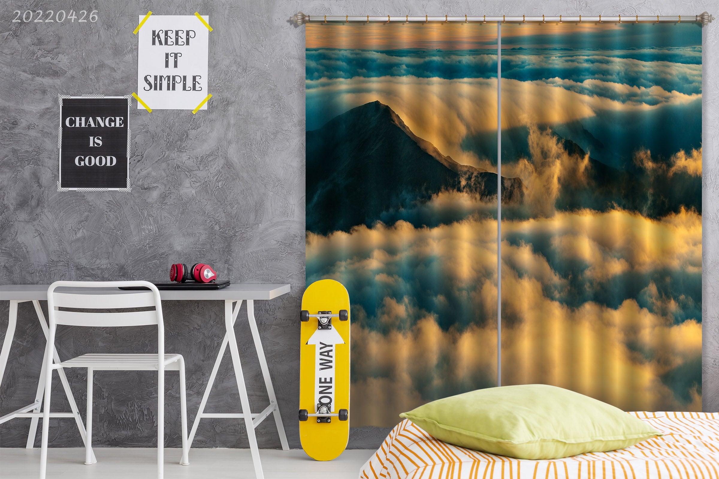3D Landscape Mountain Peak Cloud Fog Sunbeam Curtains and Drapes GD 4737- Jess Art Decoration
