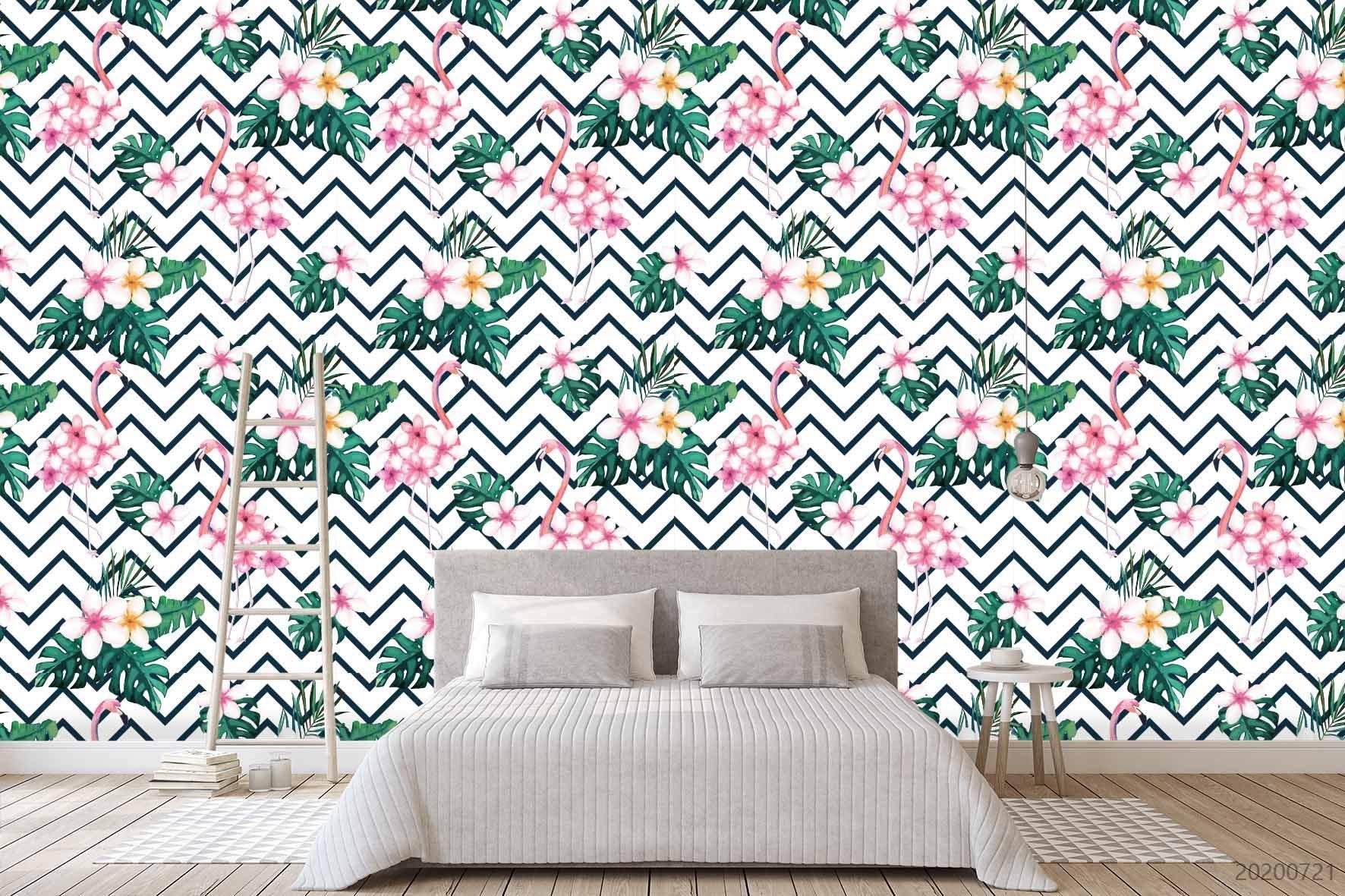 3D Geometric Floral Pink Flamingo Wall Mural Wallpaper LXL 425- Jess Art Decoration