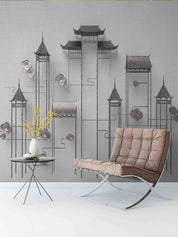 3D Chinese Building Flroal Wall Mural Wallpaper 99- Jess Art Decoration