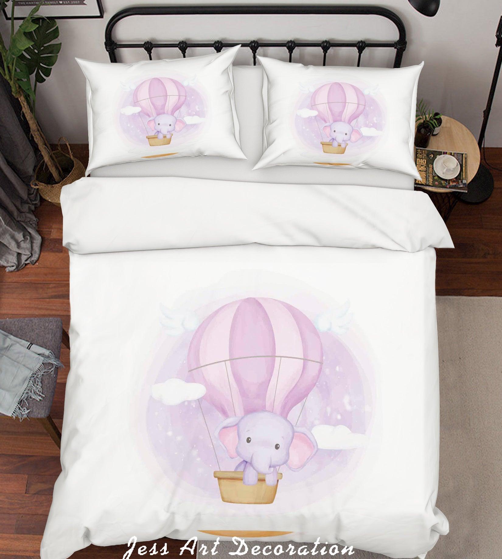 3D White Purple Elephant Hot Air Balloon Quilt Cover Set Bedding Set Duvet Cover Pillowcases SF03- Jess Art Decoration