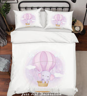 3D White Purple Elephant Hot Air Balloon Quilt Cover Set Bedding Set Duvet Cover Pillowcases SF03- Jess Art Decoration