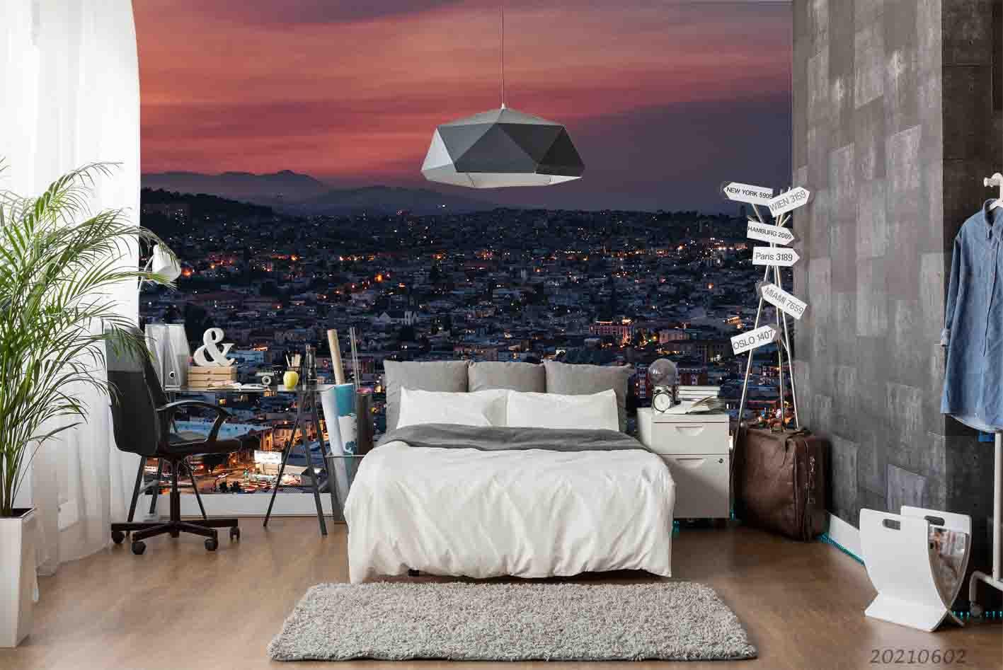 3D Overlooking Urban Landscape Lights Night Sunset Wall Mural Wallpaper SWW876- Jess Art Decoration
