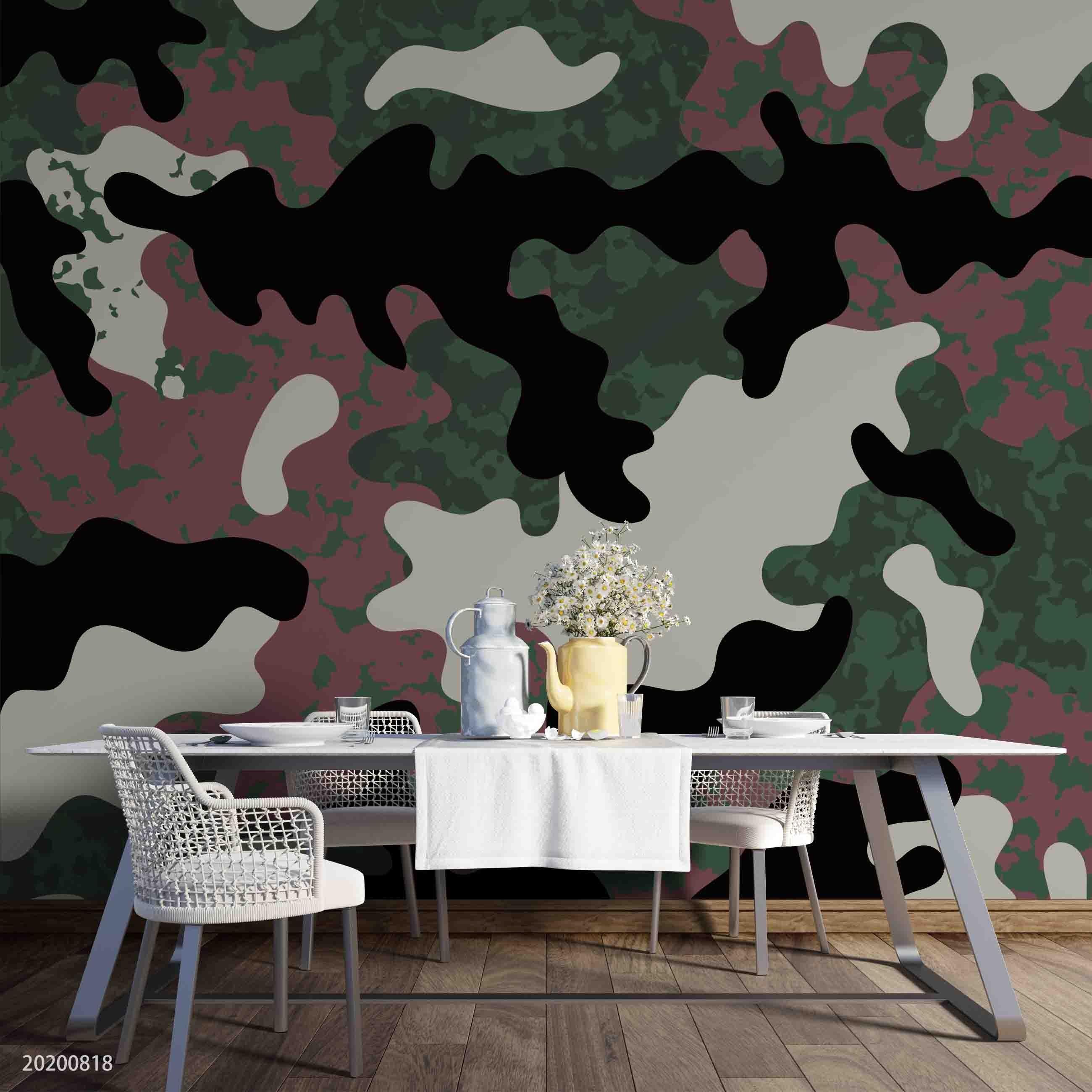 3D Vintage Camouflage Pattern Wall Mural Wallpaper LXL 1153- Jess Art Decoration