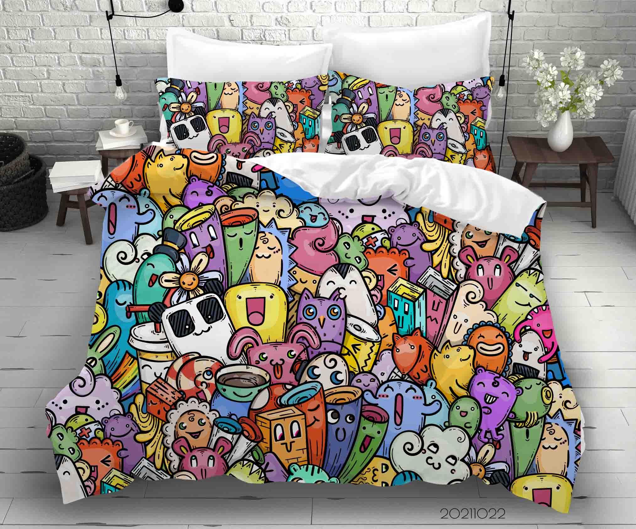 3D Abstract Monster Graffiti Quilt Cover Set Bedding Set Duvet Cover Pillowcases 63- Jess Art Decoration