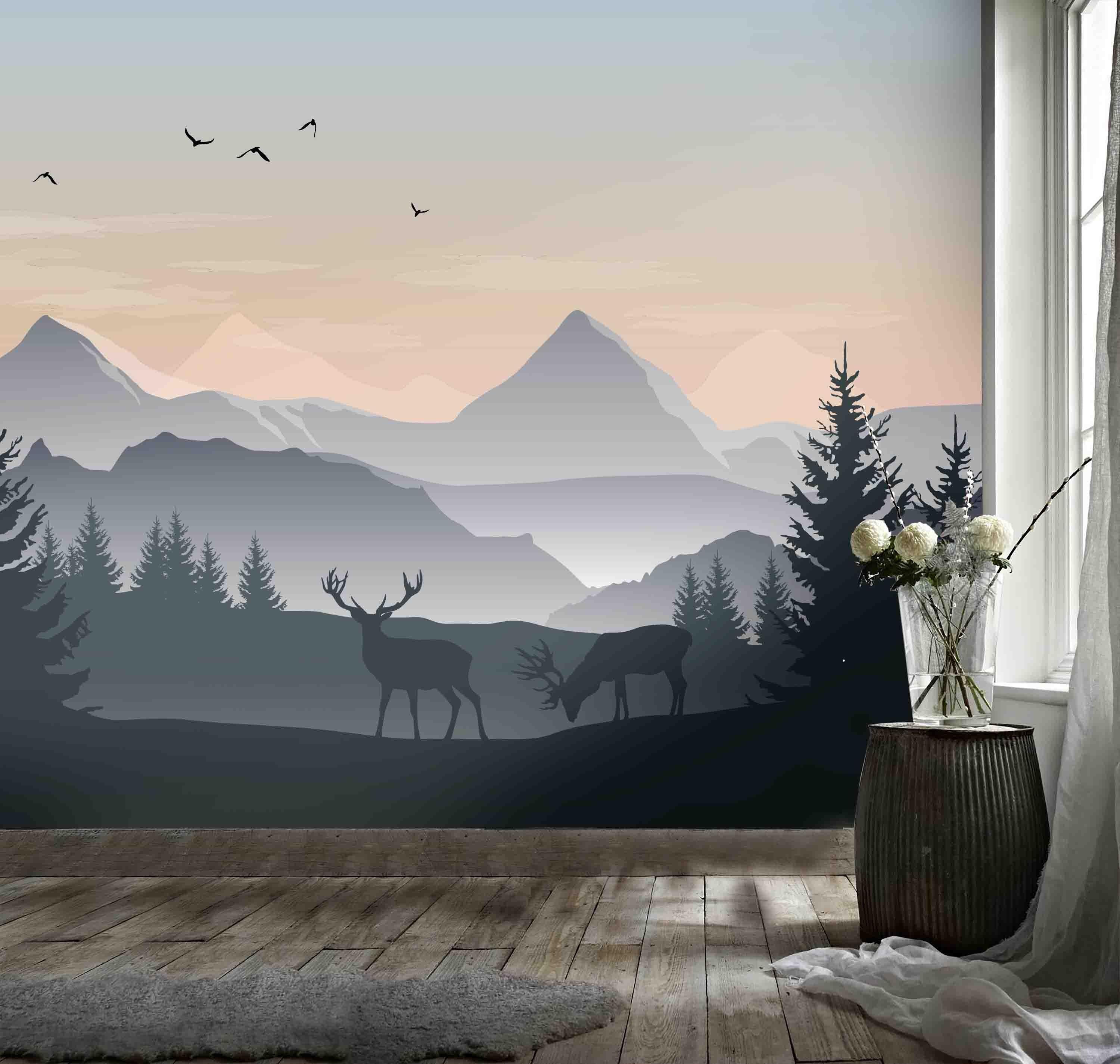 3D Mountains Forest Elk Bird Wall Mural Wallpaper 66- Jess Art Decoration