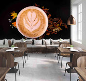 3D Black American Cappuccino Coffee Floral Wall Mural Wallpaper SWW51- Jess Art Decoration