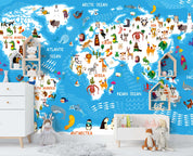 3D Blue Cartoon World Map Wall Mural Wallpaper 40- Jess Art Decoration