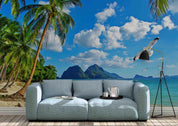 3D Natural Landscape Beach Seagull Seaside Coconut Tree Wall Mural Wallpaper GD 1949- Jess Art Decoration