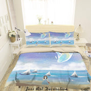 3D Cartoon Sea Boat Dolphin Quilt Cover Set Bedding Set Duvet Cover Pillowcases A546 LQH- Jess Art Decoration