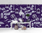 3D Cartoon Space Alien Star Astronaut Planet PurpleWall Mural Wallpaper LXL- Jess Art Decoration